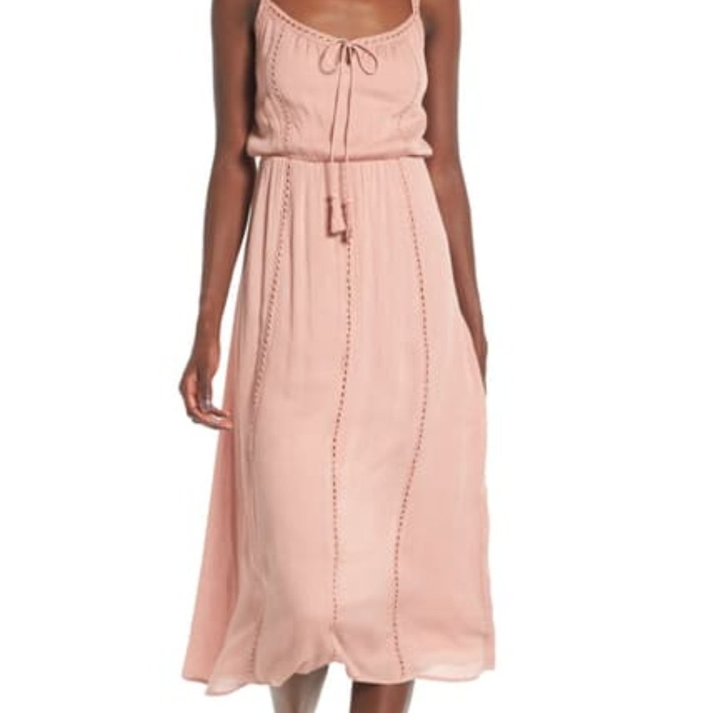 Lush Ladder Trim Midi Dress - Dusty Blush - Medium